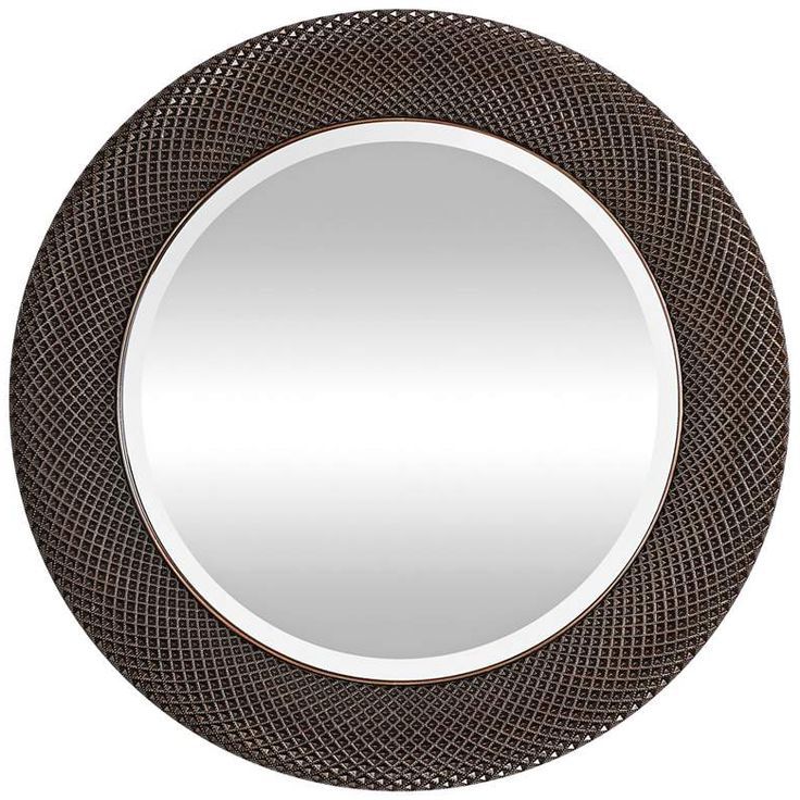 Uttermost Aziza Distressed Bronze 35" Round Wall Mirror – #58j72 Throughout Widely Used Distressed Bronze Wall Mirrors (View 10 of 15)