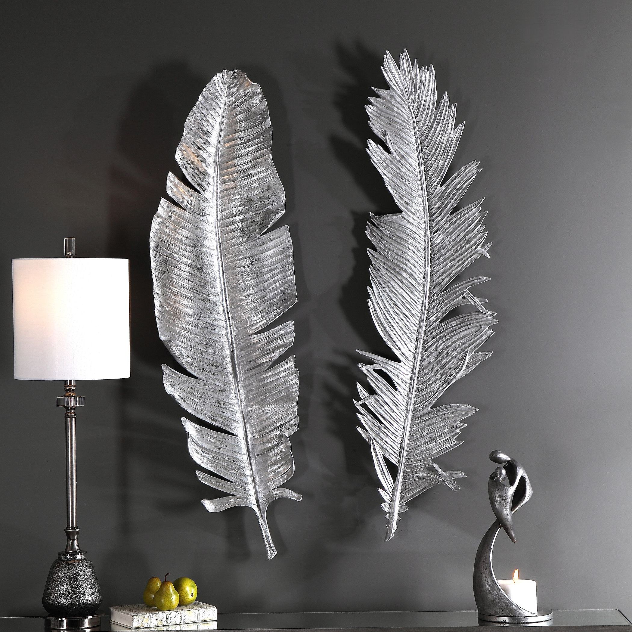Uttermost Sparrow Silver Leaf Wall Decor S/2 Feather Art 792977776674 Throughout Widely Used Leaf Metal Wall Art (View 13 of 15)
