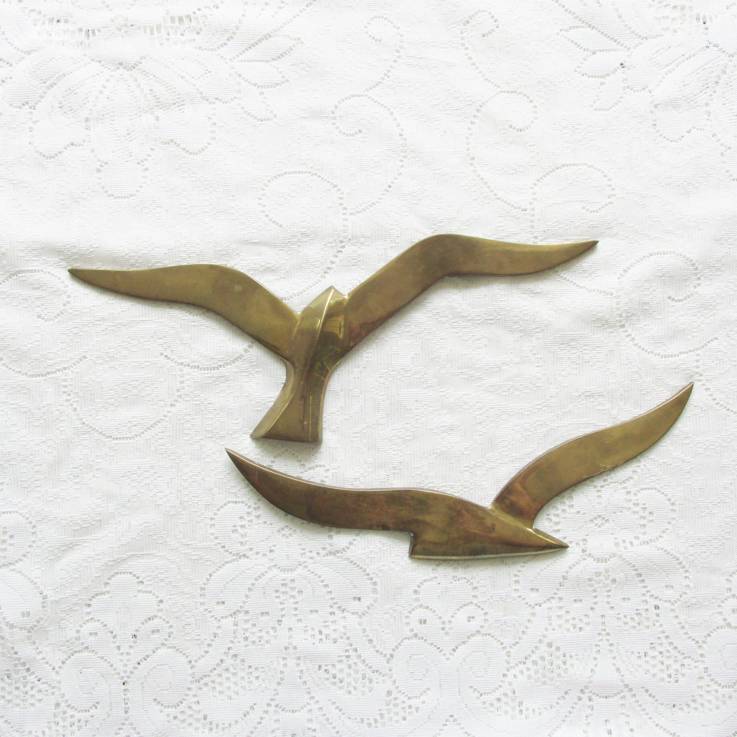 Vintage Brass Seagulls Wall Hanging Set Of Two Birds At (View 2 of 15)