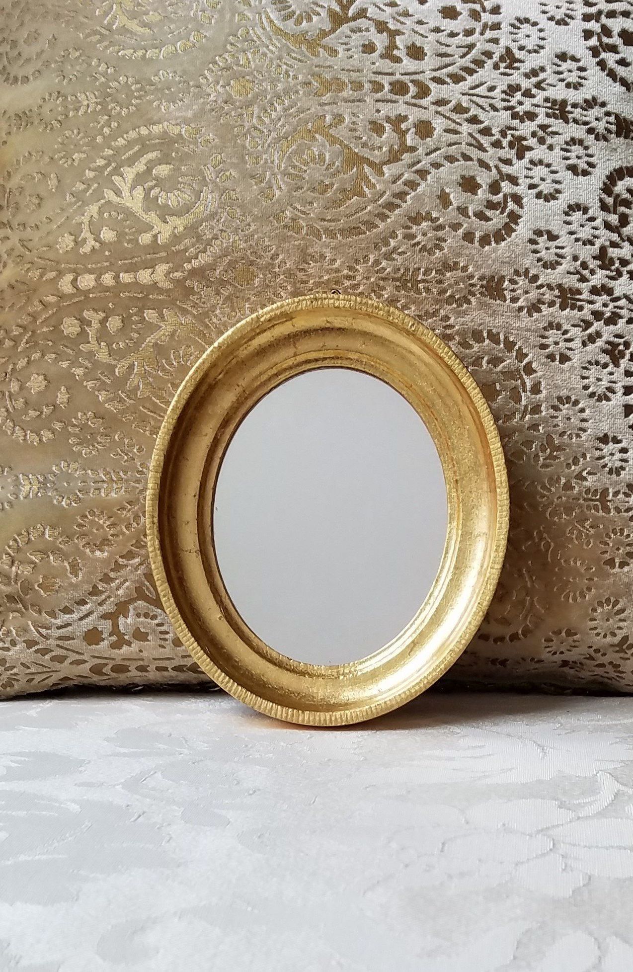 Vintage Gold Wall Mirror Small Oval Florentine Beveled Made In Italy In Latest Gold Metal Mirrored Wall Art (View 14 of 15)