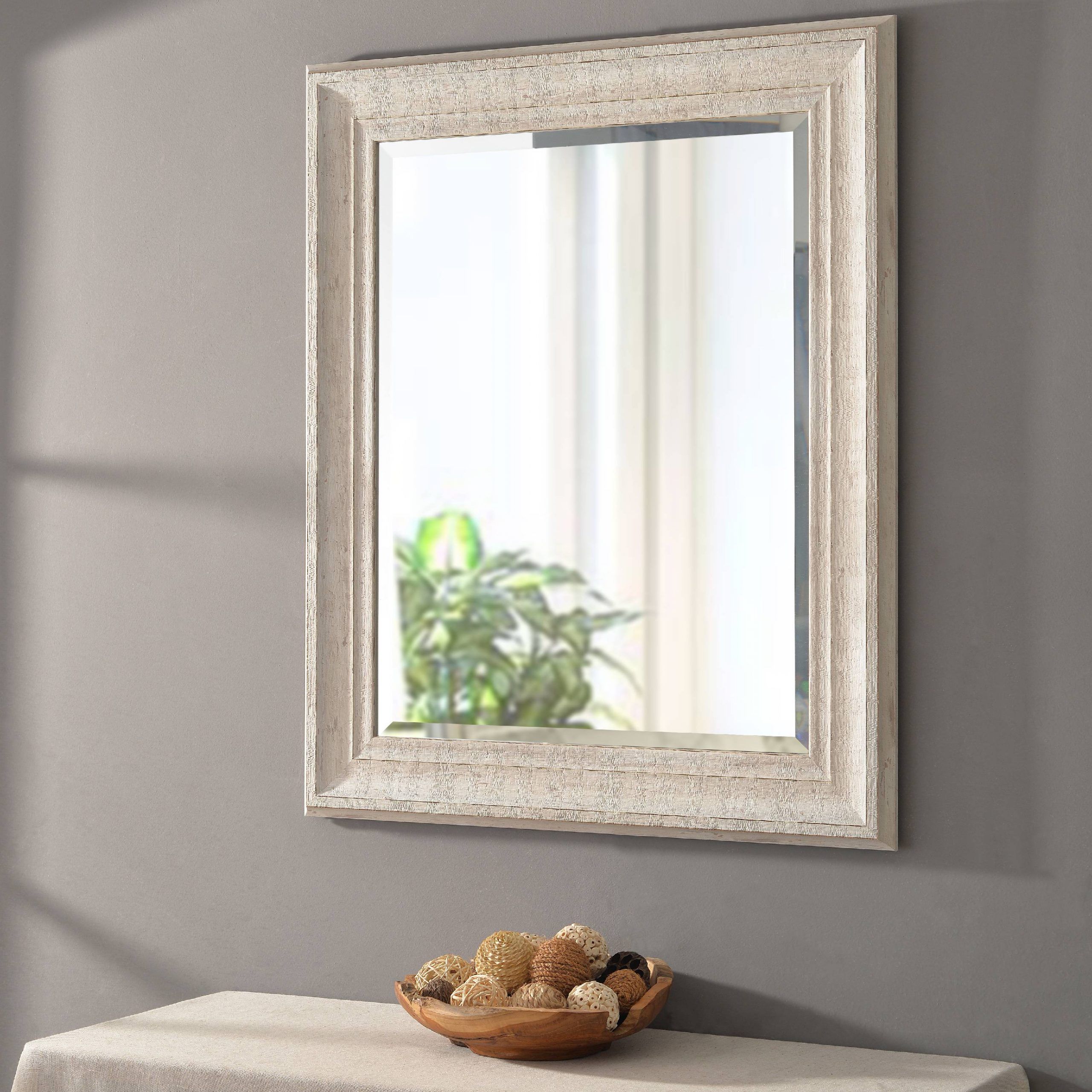 Warren 35" Wall Mirror – Distressed White Wood – Walmart – Walmart Inside Most Up To Date White Wall Mirrors (View 3 of 15)
