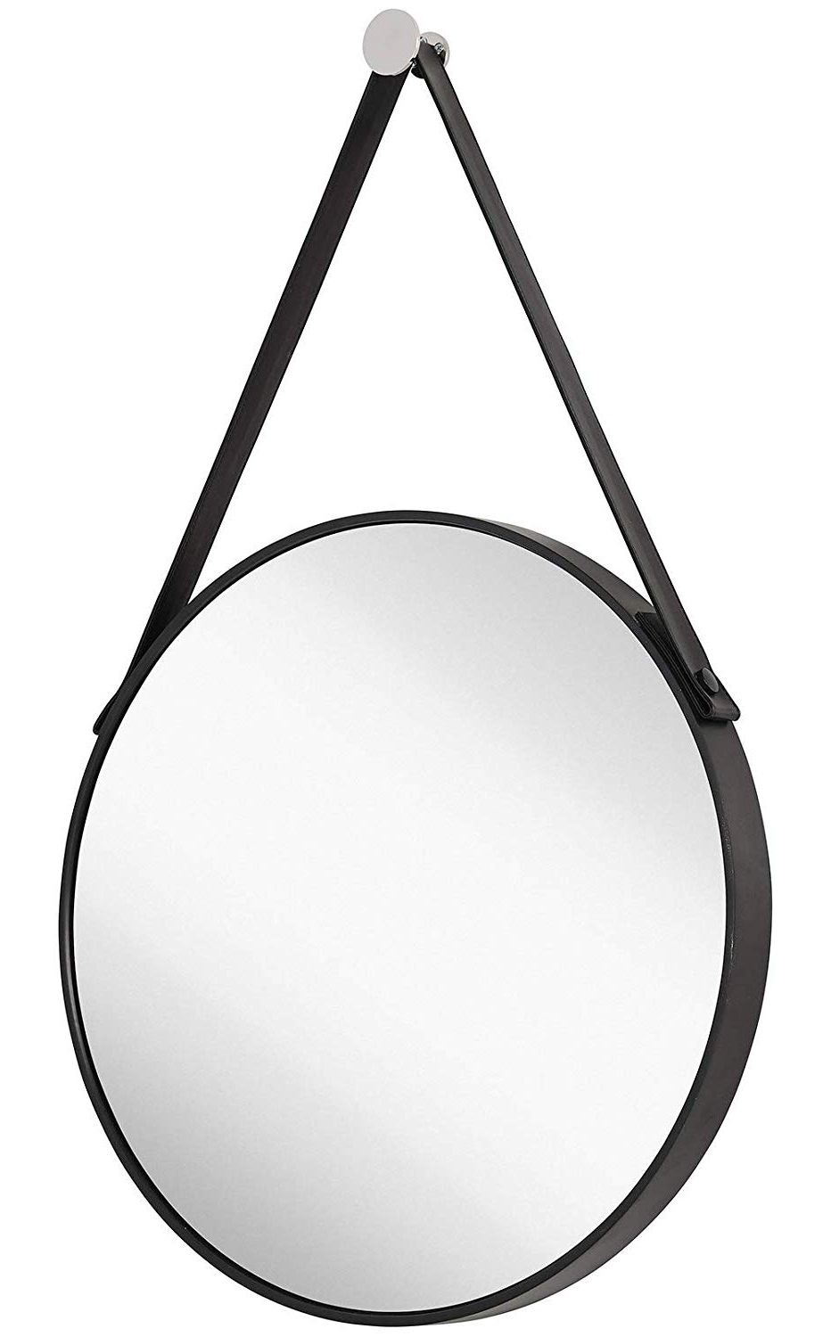 Well Known Amazon: Hamilton Hills Hanging Black Leather Strap Metal Circular With Regard To Brown Leather Round Wall Mirrors (View 15 of 15)