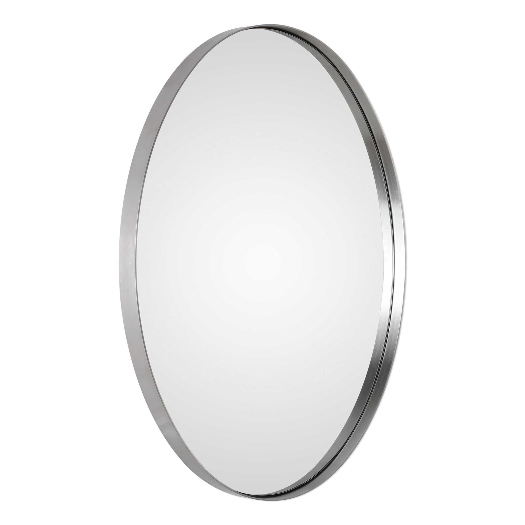 Well Known Brushed Nickel Round Wall Mirrors Throughout Pursley Brushed Nickel Oval Mirroruttermost 50cm X 76cm (View 3 of 15)