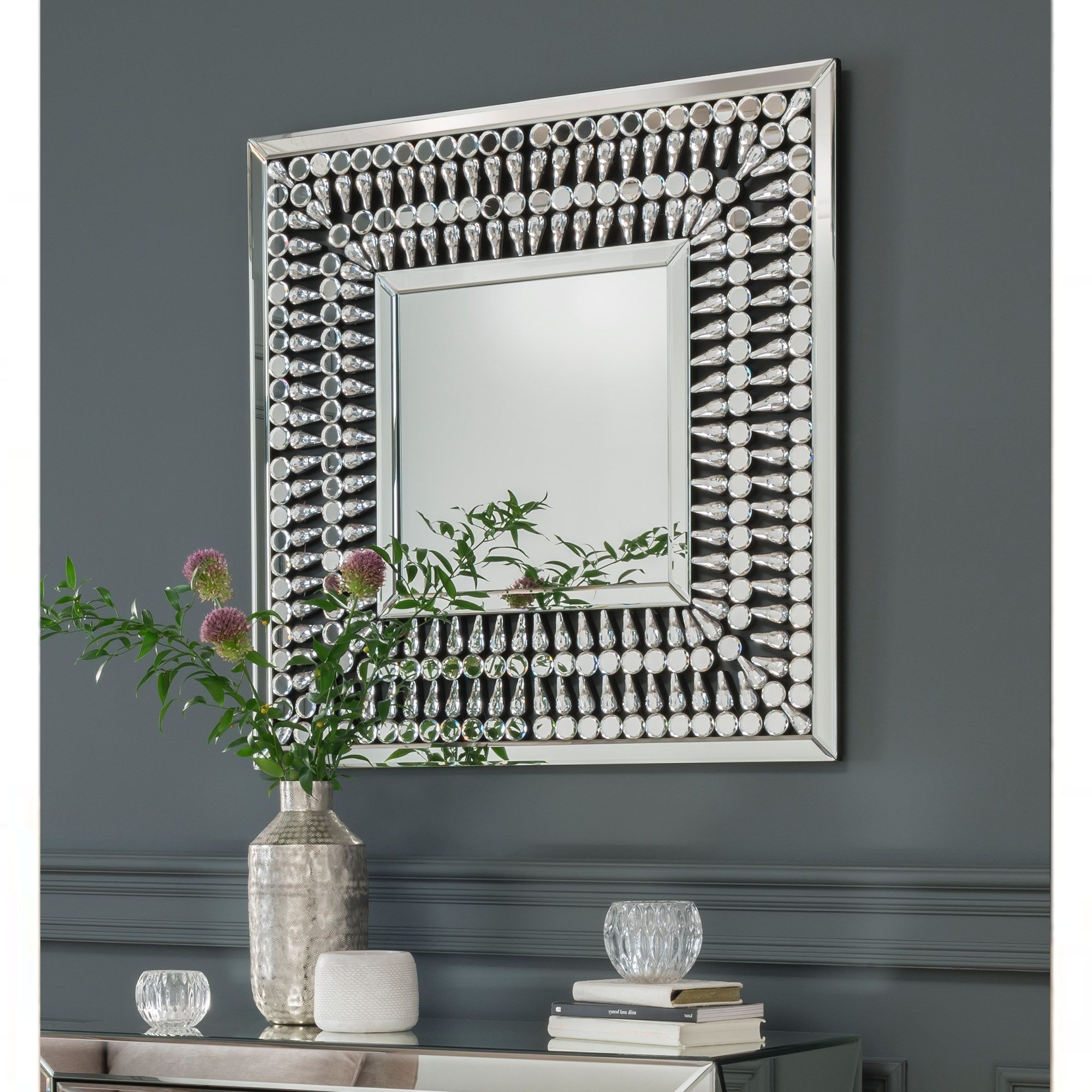 Well Known Crystal Mirrored Square Wall Mirror (View 8 of 15)