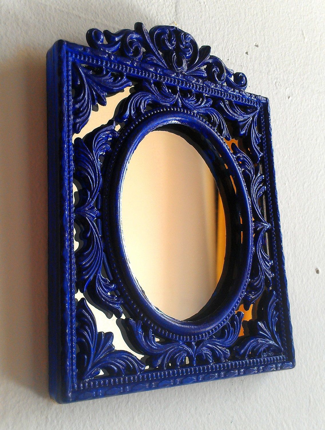 Well Known Decorative Wall Mirror In Cobalt Blue Vintage Brass Frame Throughout Glossy Blue Wall Mirrors (View 2 of 15)