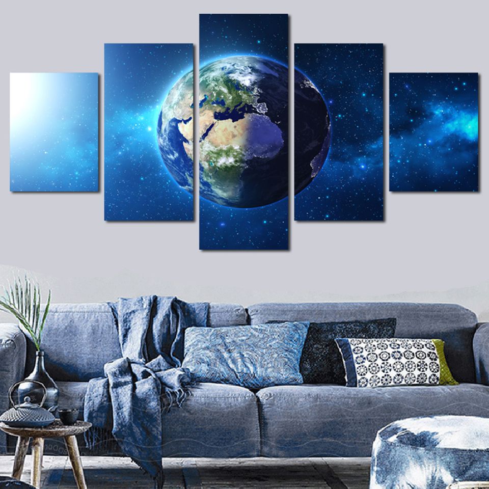 Well Known Earth Wall Art Regarding Tableau Wall Art Hd Printed Pictures Canvas 5 Piece/pcs Universe Earth (View 5 of 15)