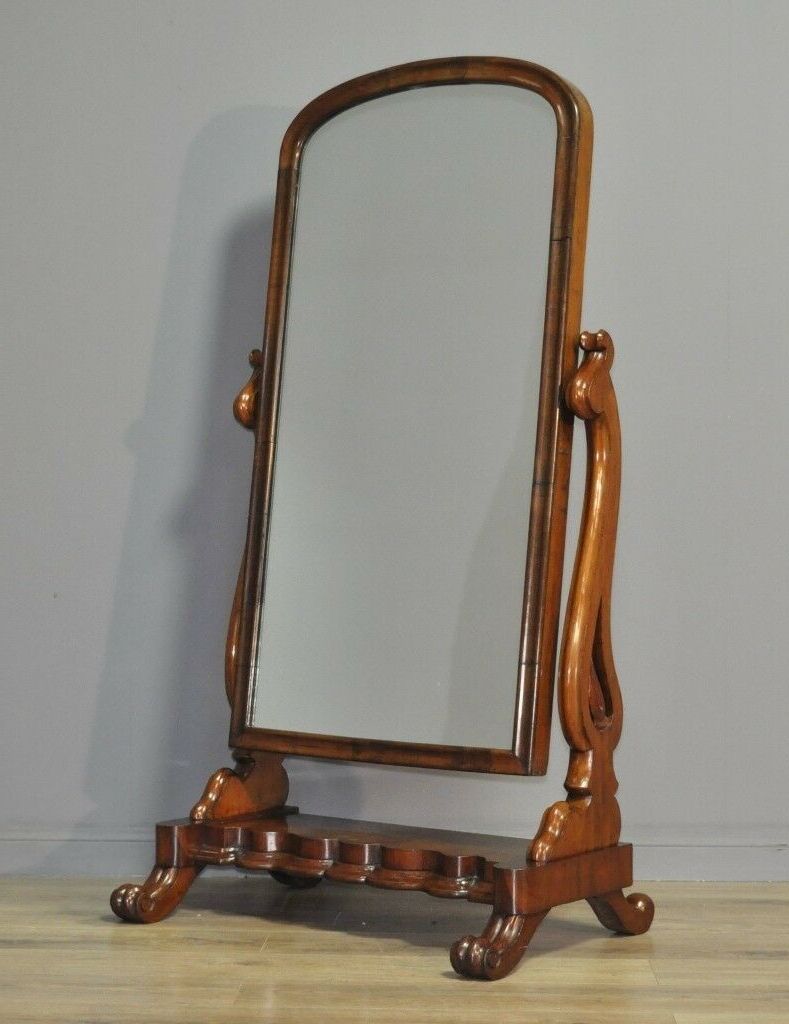Well Known High Quality Antique Victorian Large Mahogany Floor Standing Cheval With Antique Brass Standing Mirrors (View 7 of 15)