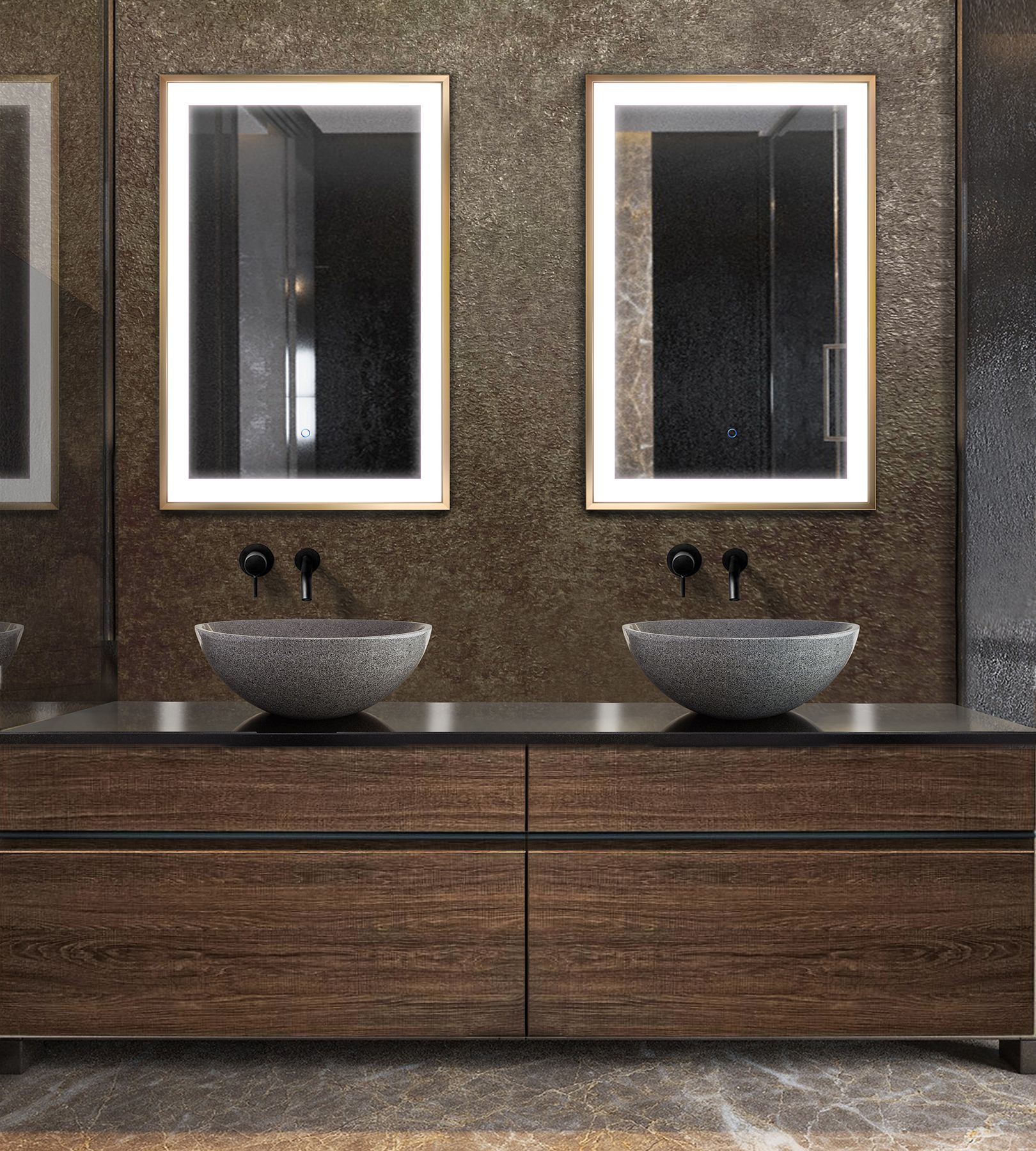 Well Known Krugg Soho Led Bathroom Mirror 24″ X 36″ Gold – Krugg Reflections Usa With Gold Led Wall Mirrors (View 6 of 15)