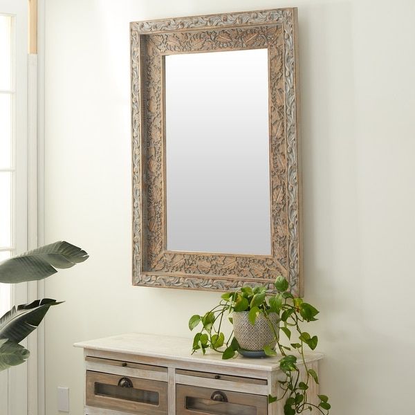 Well Known Medium Brown Wood Wall Mirrors With Regard To Brown Wood Vintage Wall Mirror 48 X 36 X 3 – 36 X 3 X 48 – Overstock (View 1 of 15)