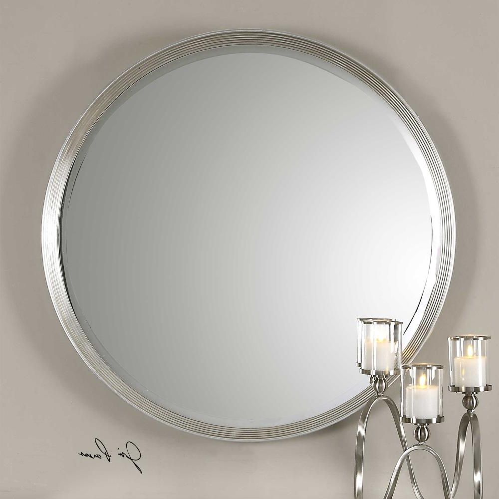 Well Known Metallic Gold Leaf Wall Mirrors With Regard To Braden Modern Classic Round Ridge Silver Leaf Wall Mirror – 42d (View 1 of 15)