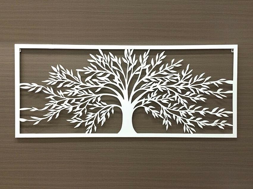 Well Known Metallic Leaves Metal Wall Art Throughout Large White Framed Tree Of Life Metal Wall Art 123cm Sculpture Home (View 8 of 15)