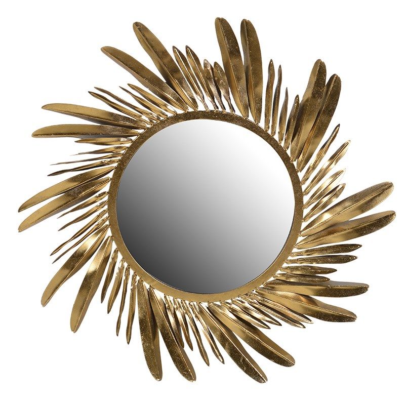 Well Known Round Gold Feather Mirror – Lots Furnishings In Golden Voyage Round Wall Mirrors (View 3 of 15)