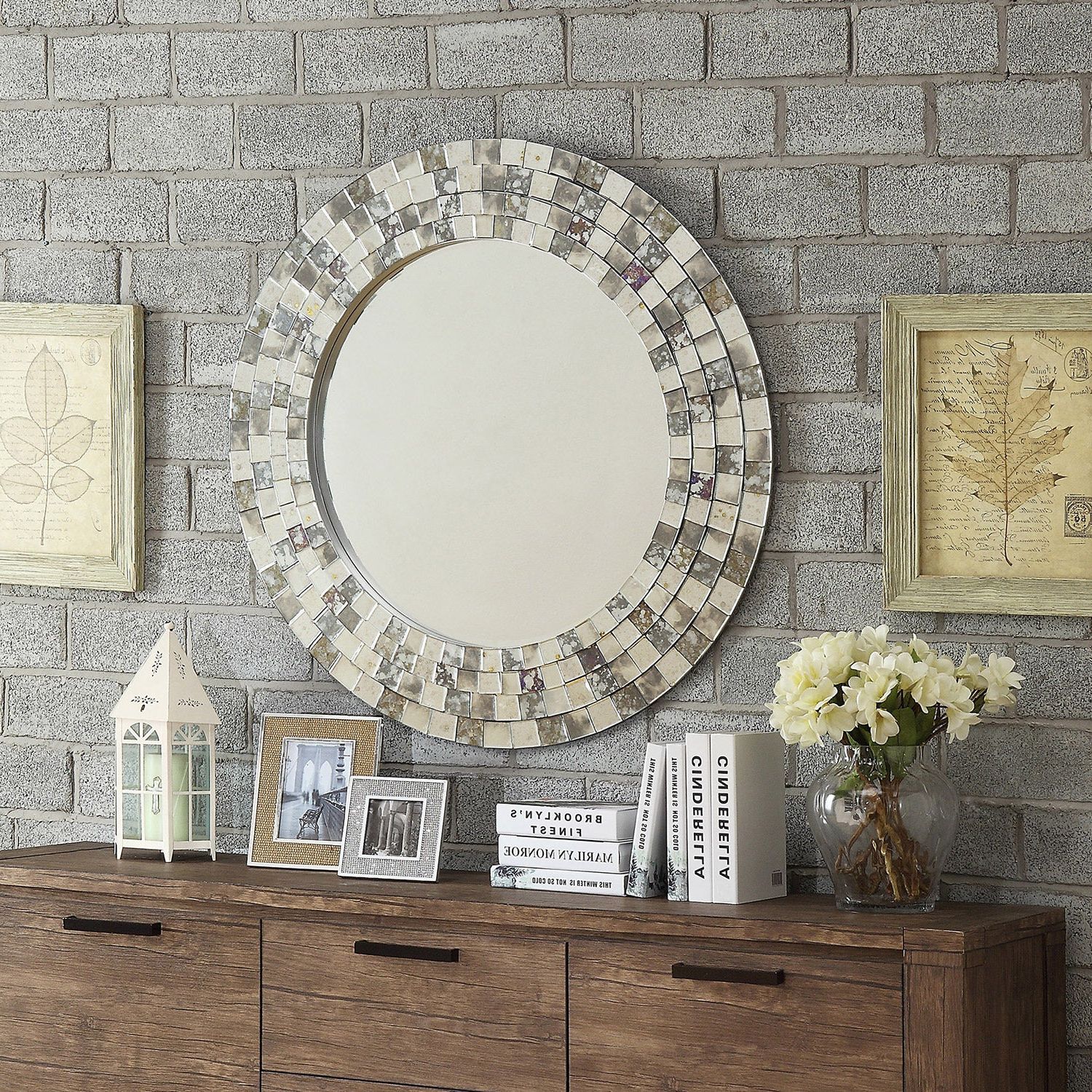 Well Known Round Grid Wall Mirrors With Large Round Mosaic Wall Mirror Gray/silver/brown Beveled Mottled Glam (View 14 of 15)