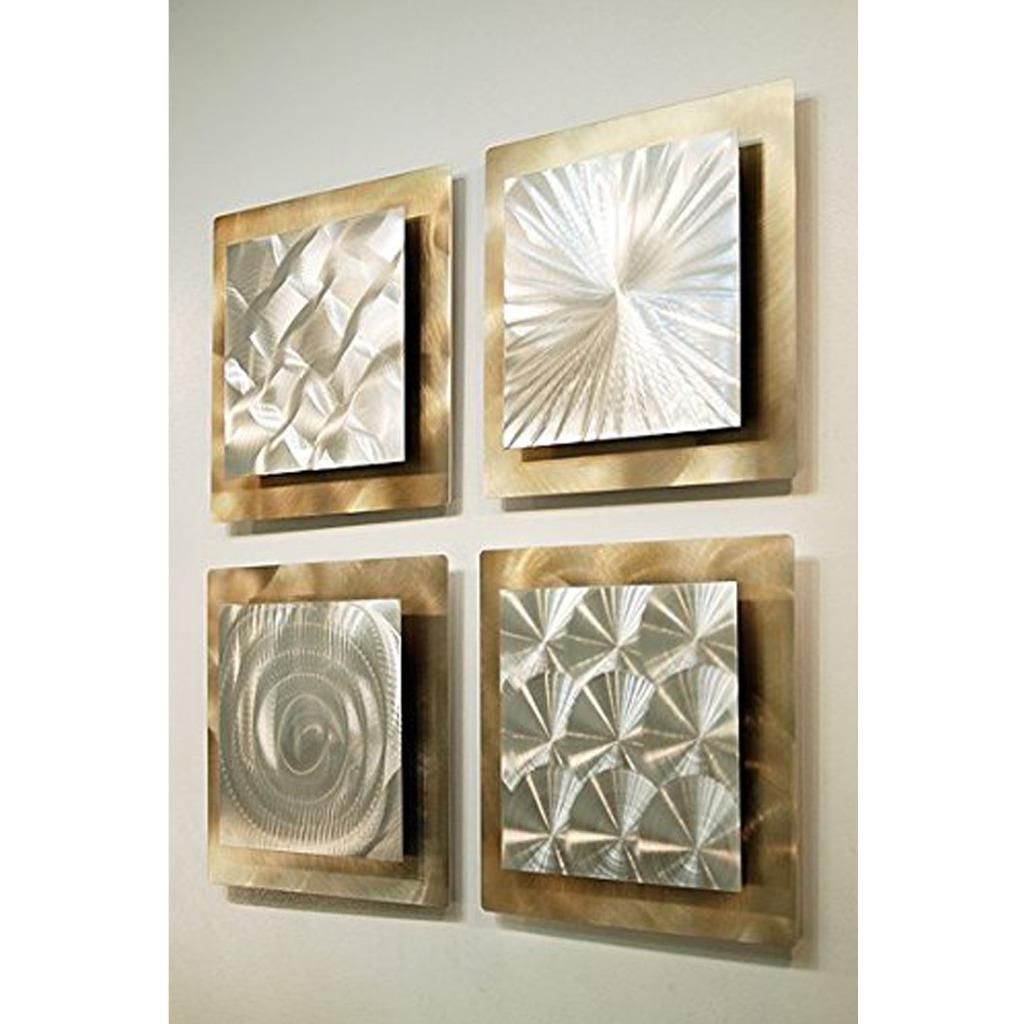 Well Known Square Black Metal Wall Art With Set Of 4 – Silver & Gold Metal Wall Art Accent Sculpture Decorjon (View 4 of 15)