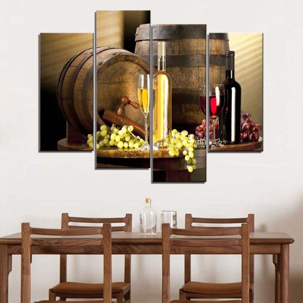 Well Known Various Wine With Grape Wall Art Canvas Prints Kitchen Wall Art Decor Intended For Wine Wall Art (View 3 of 15)