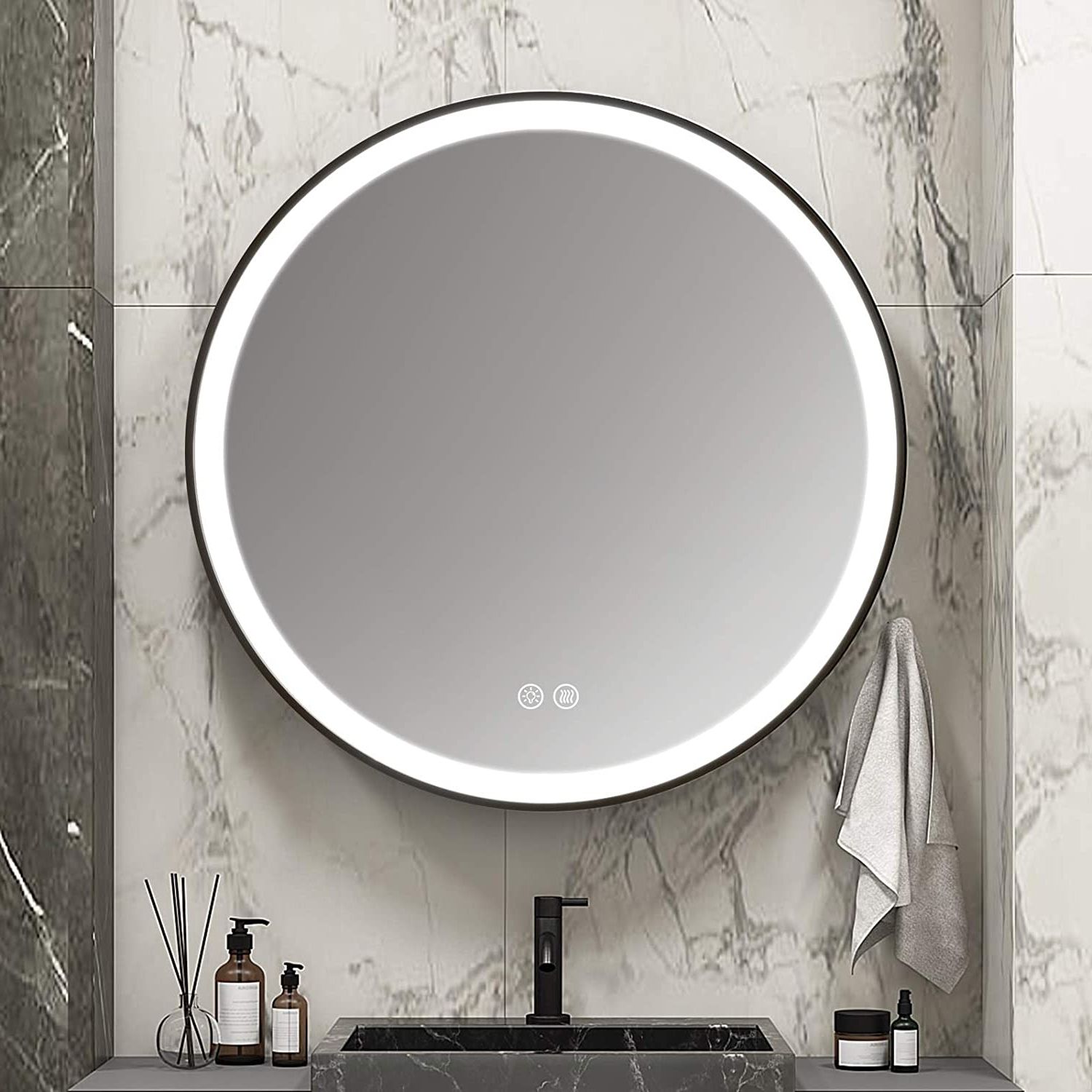 Well Liked Amazon: Miaohui Led Lighted Bathroom Mirror, Round Dimmable Backlit With Regard To Round Backlit Led Mirrors (View 6 of 15)