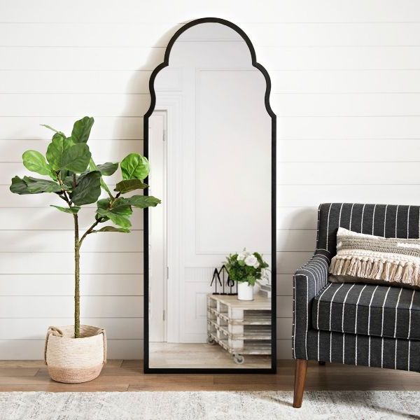 Well Liked Black Metal Arch Wall Mirrors Inside Floor Mirror In Bedroom Maria Metal Black Arch Full Length Mirror From (View 6 of 15)
