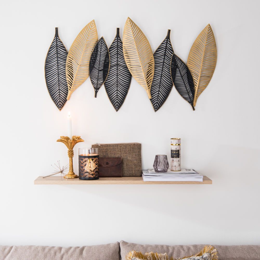 Well Liked Gold And White Metal Wall Art Within Gold And Black Metal Leaf Wall Art 93x51 Enoya (View 4 of 15)