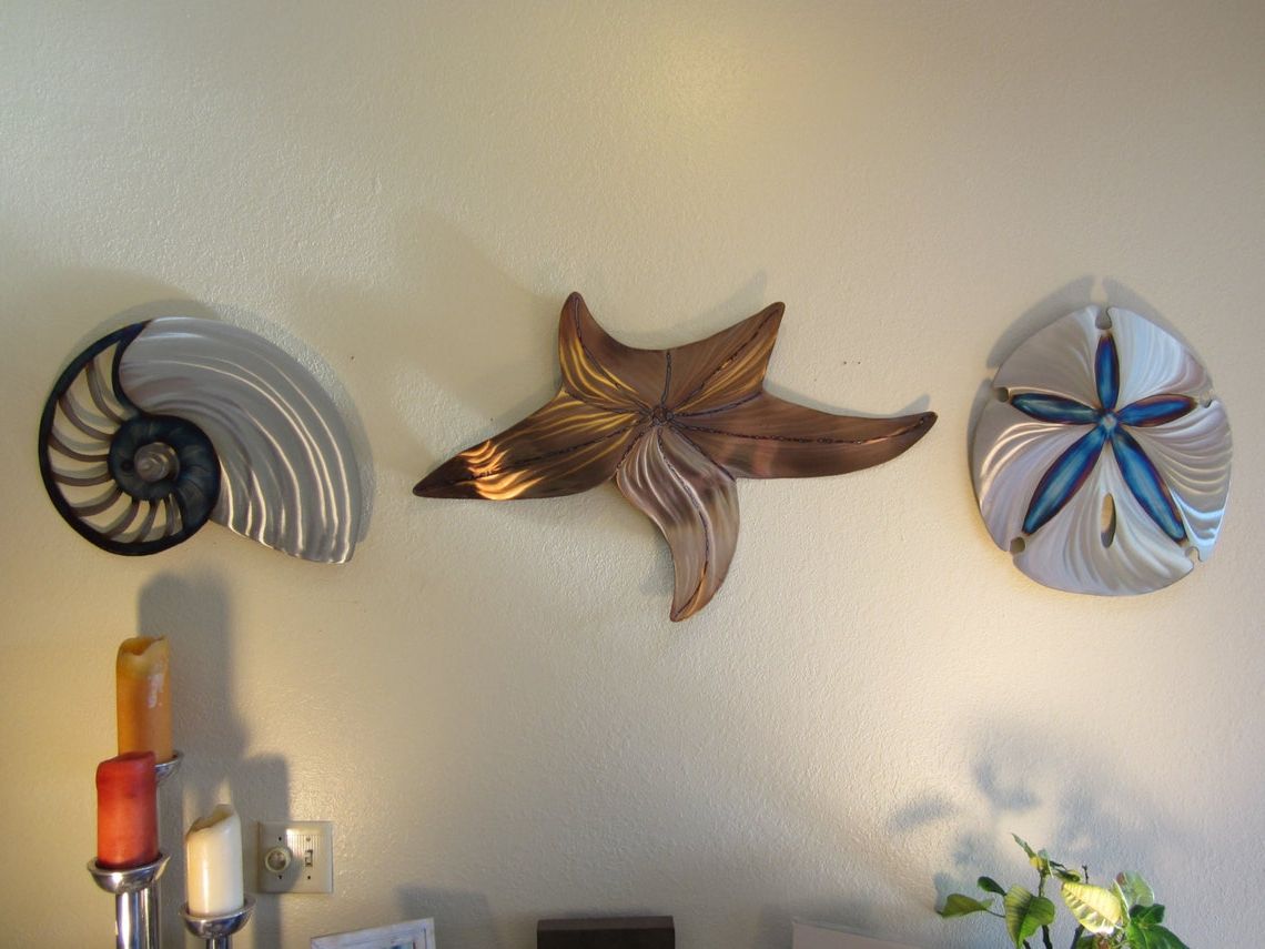 Well Liked Large Nautilus Sea Shell Metal Ocean Decor Steel Beach Cottage (View 4 of 15)