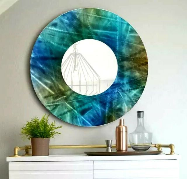 Well Liked Metal Mirror Wall Art Pertaining To Metal Wall Mirror Art Abstract Blue Mirror Decor Original Jon Allen For (View 7 of 15)