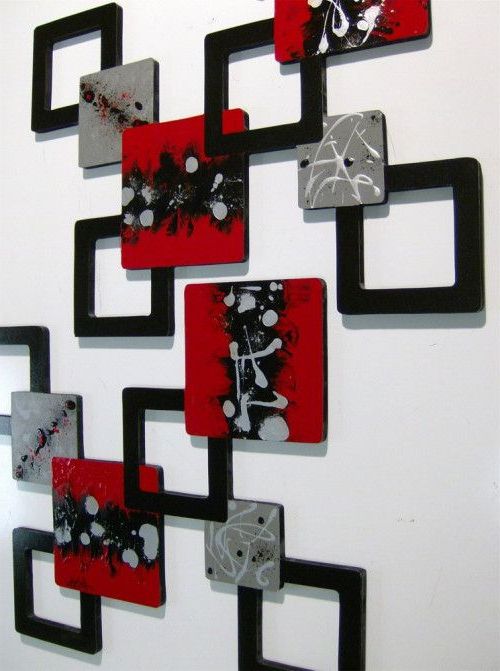 Well Liked Red Black Gray Geometric Squares Wall Sculpture Wall Hanging Over 4ft Within Square Black Metal Wall Art (View 12 of 15)