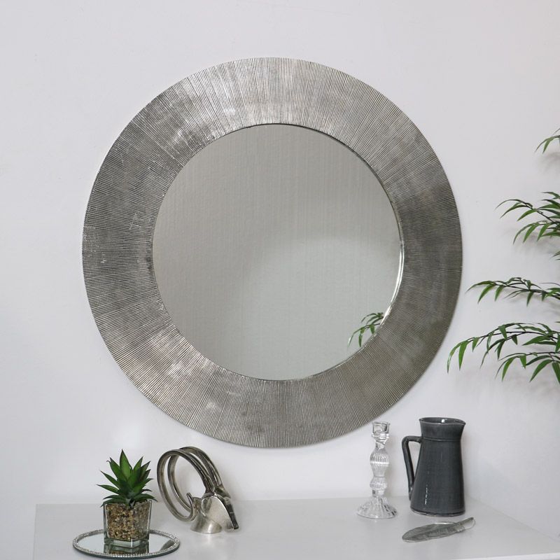 Well Liked Round Grid Wall Mirrors In Large Round Silver Wall Mirror 88cm X 88cm (View 11 of 15)