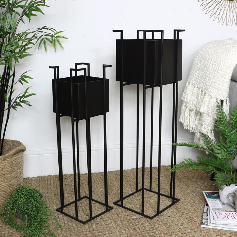 Well Liked Square Black Metal Wall Art Inside Pair Square Black Metal Planter Stands – Windsor Browne (View 14 of 15)