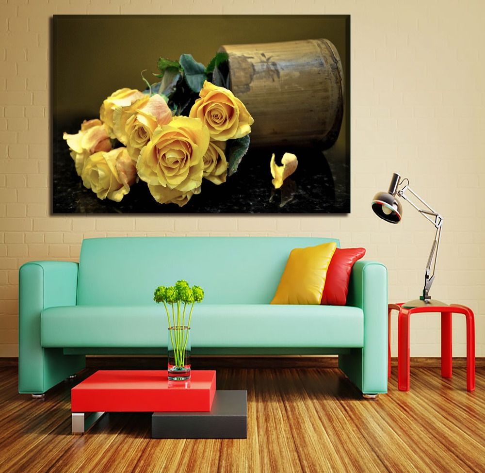 Well Liked Yellow Bloom Wall Art Intended For Canvas Pictures 1 Piece/4 Panel Yellow Roses Flowers Paintings For (View 14 of 15)