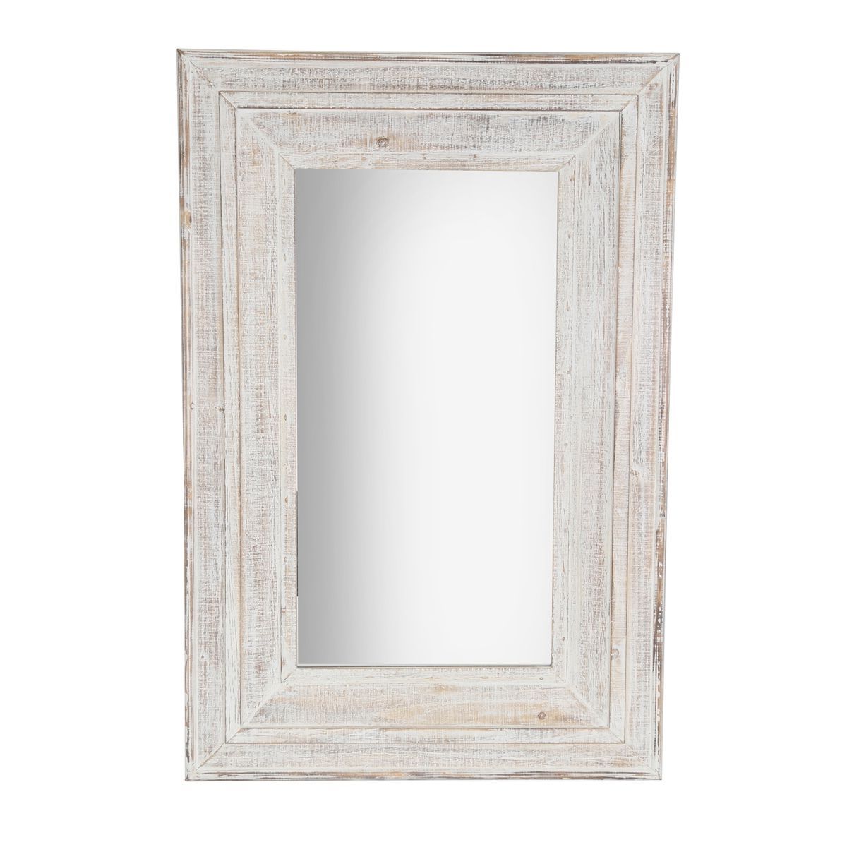 White Wood Wall Mirrors Pertaining To Current Antique White Wood Frame Wall Mirror (View 4 of 15)
