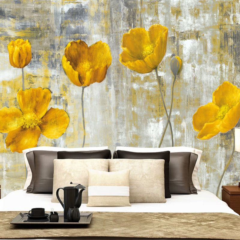 Widely Used Yellow Bloom Wall Art Within European Style Retro Yellow Flower Mural (View 3 of 15)