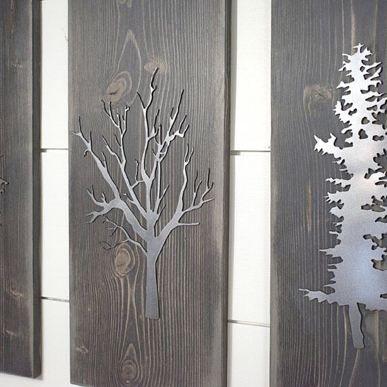 Wooden Blocks Metal Wall Art With 2018 Buy Tree Plaque, Set Of 3, Metal Wall Art, Rustic Home Decor, Family (View 5 of 15)