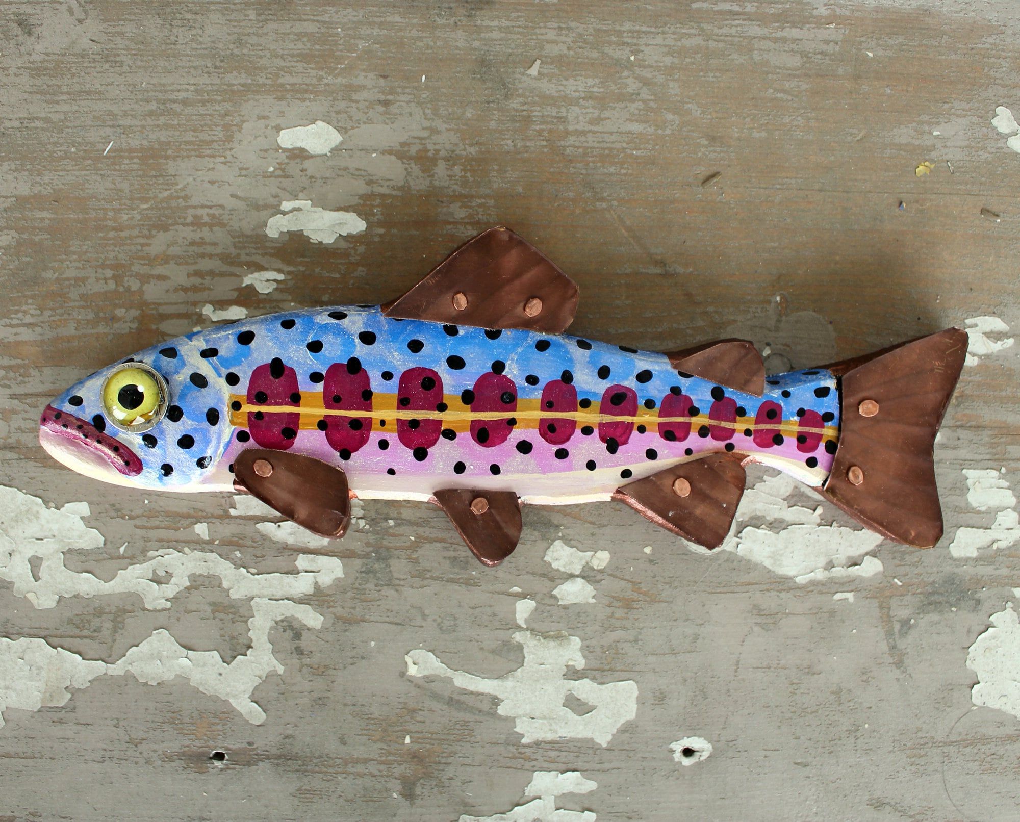 Zelda, 12 Trout Minnow, Fun Hand Painted Wood Fish Wall Art, Copper Regarding Trendy Fish Wall Art (View 10 of 15)