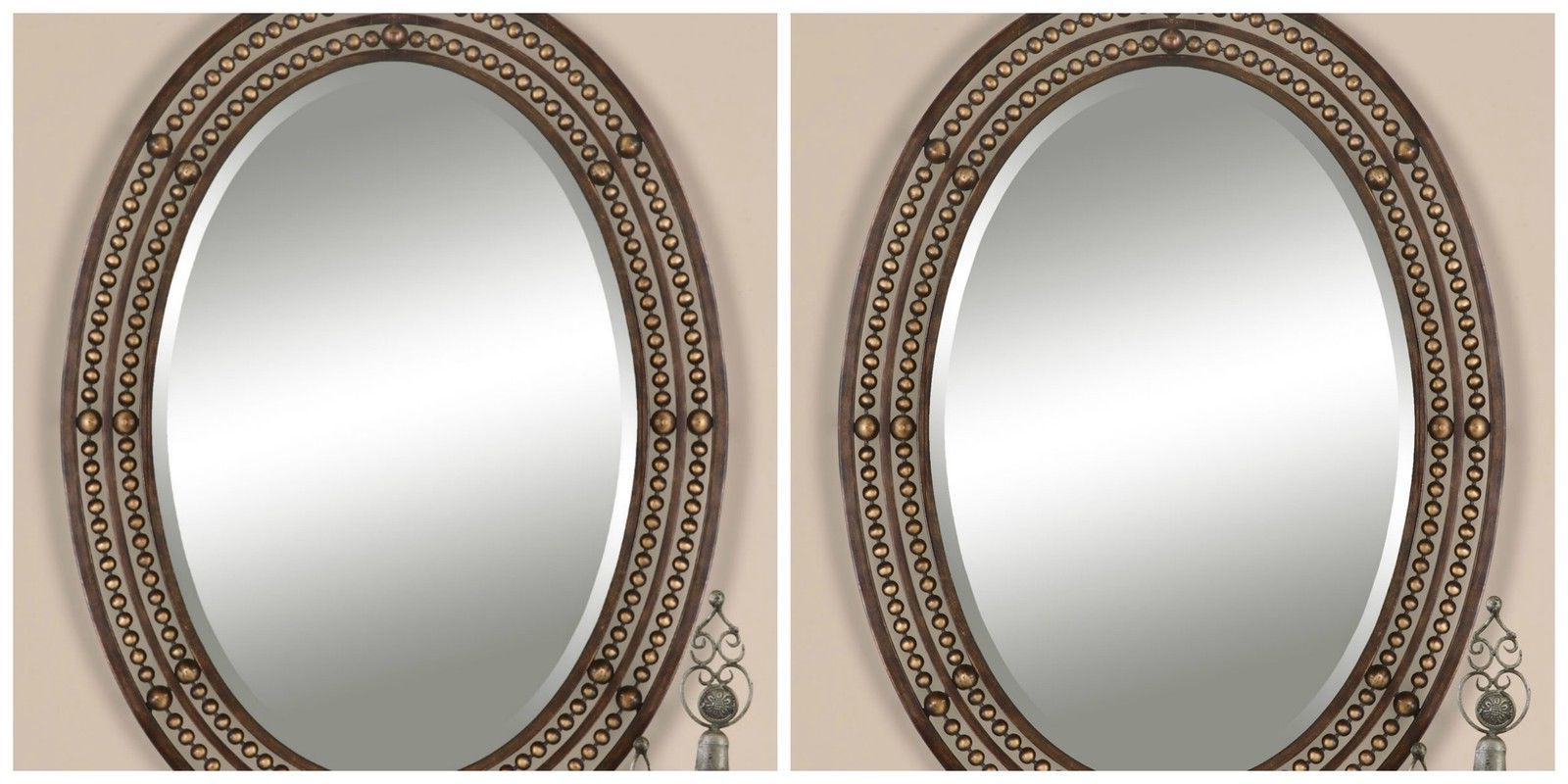 2 Mid Century Inspired Oil Rubbed Bronze Metal Oval Beveled Wall Vanity Intended For Well Known Woven Bronze Metal Wall Mirrors (View 4 of 15)