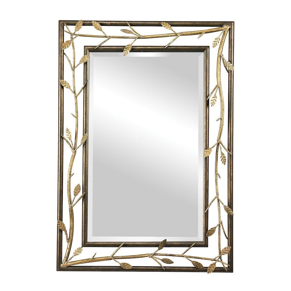 2019 Dark Gold Rectangular Wall Mirrors Inside Gold Metal Branch Framed Rectangular Beveled Wall Mirror – 40 Inch (View 4 of 15)