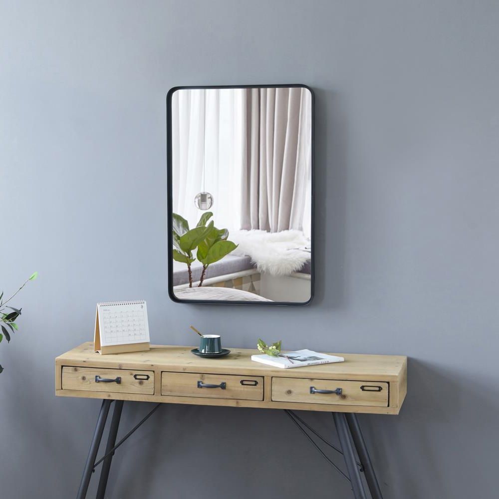 2019 Matte Black Metal Rectangular Wall Mirrors For 20 X 30 Inch Black Metal Framed Bathroom Mirror For Wall In Rounded (View 14 of 15)