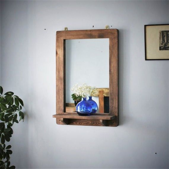2019 Natural Wood Grain Vanity Mirrors For Large Wall Mirror With Shelf In Natural Wood, Tall Candle Shelf (View 3 of 15)