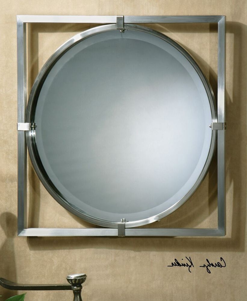 2019 New Large 30" Brushed Nickel Metal Frame Beveled Wall Modern Mirror For Nickel Floating Wall Mirrors (View 2 of 15)
