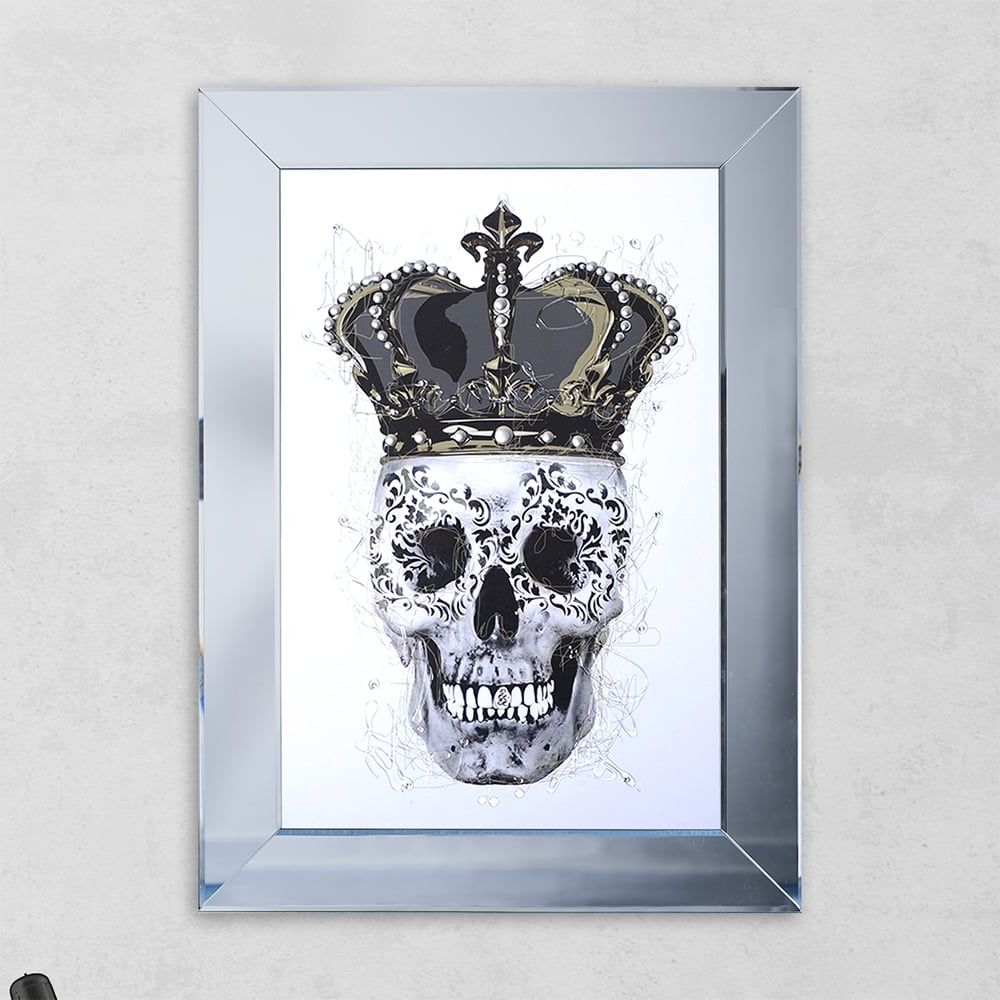 2019 Printed Art Glass Wall Mirrors Inside Crown White Skull Print Mirror With Liquid Glass And Swarovski Crystals (View 7 of 15)