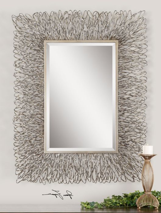 2019 Silver High Wall Mirrors In Contemporary Silver Wire Metal Wall Mirror Large 56" Modern Decor (View 1 of 15)