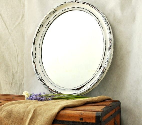 2019 Wooden Oval Wall Mirrors Within Distressed Antique Oval Wall Mirror Large Wooden Bright White (View 13 of 15)