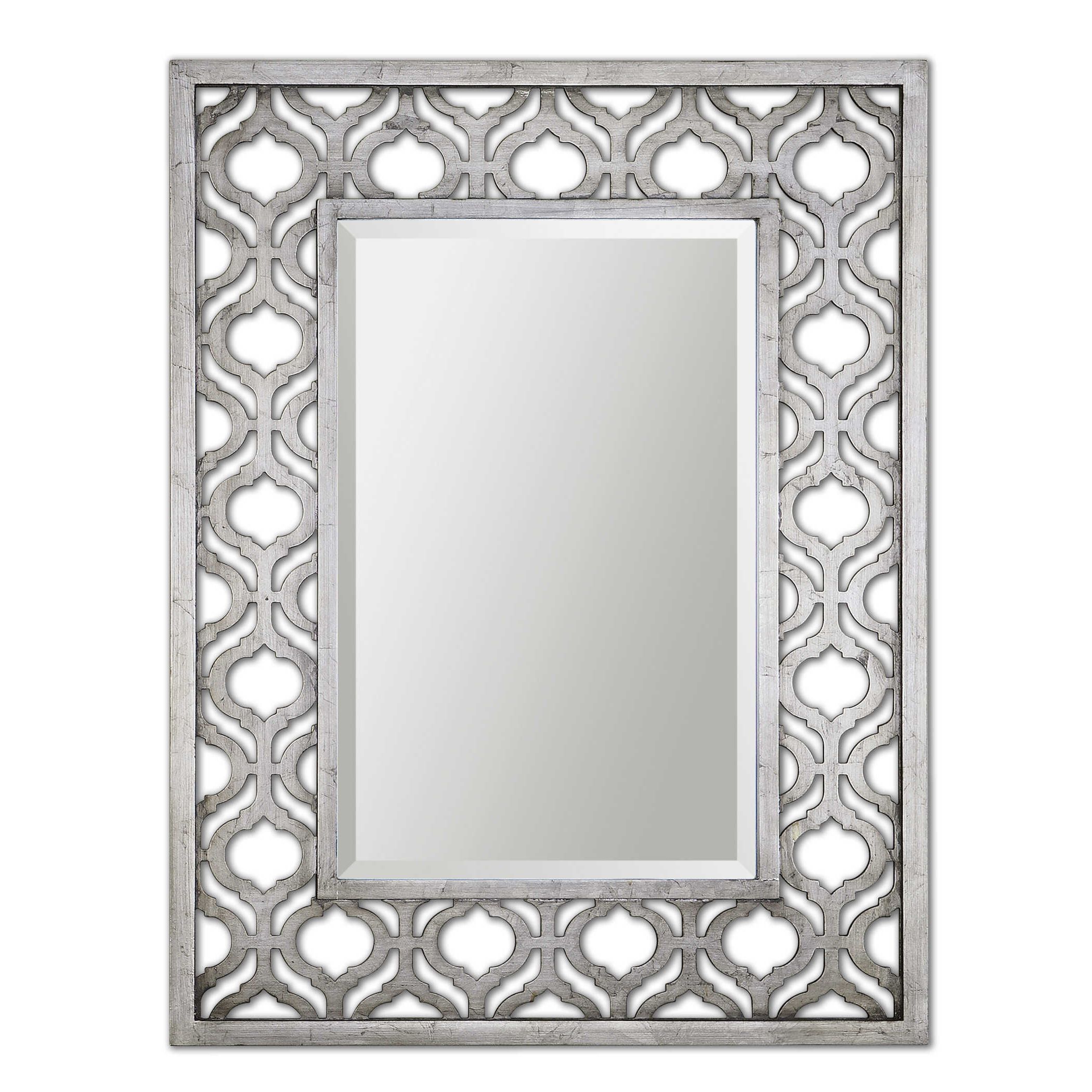 2020 Decorative Antiqued Silver Leaf With Black Wall Mirror Large 40" Vanity Within Silver Decorative Wall Mirrors (View 3 of 15)