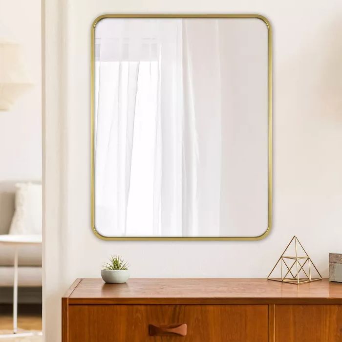 24" X 30" Rectangular Decorative Wall Mirror With Rounded Corners Brass Pertaining To Well Known Rectangular Chevron Edge Wall Mirrors (View 9 of 15)