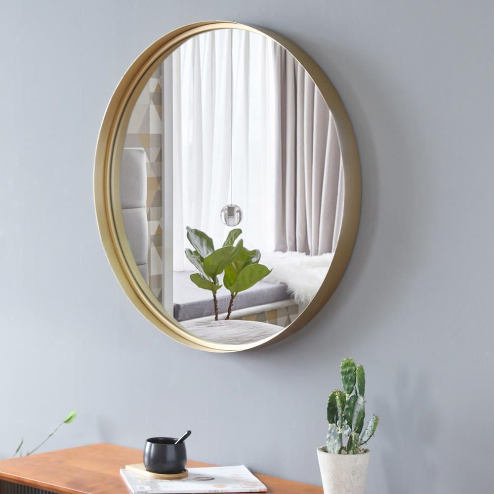 30 X 30 Inch Round Wall Mirror Gold Metal Frame Entryway Washroom With Regard To Most Recently Released Gold Metal Framed Wall Mirrors (View 2 of 15)