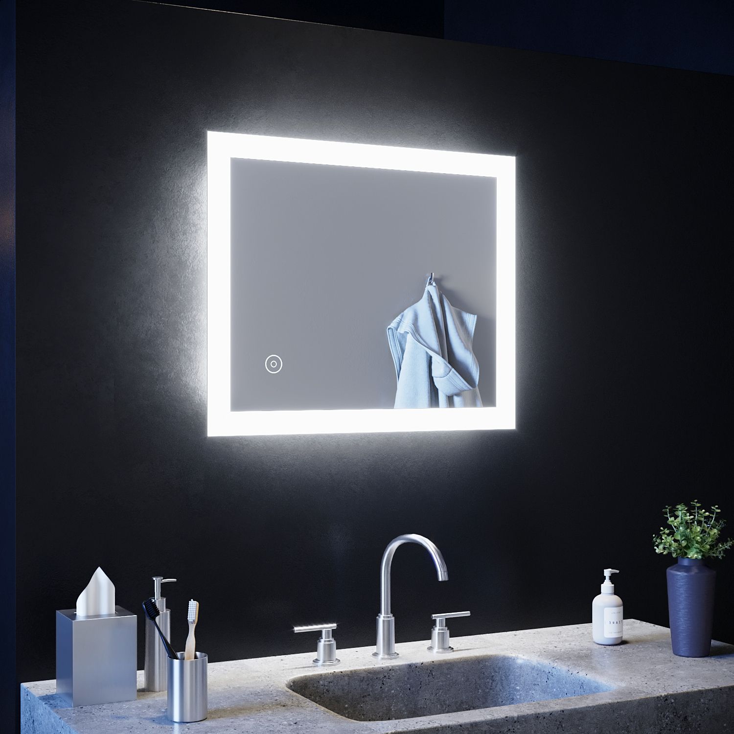 600 X 500mm Frameless Illumiated Led Bathroom Mirror Light Ip44 Touch In Newest Frameless Cut Corner Vanity Mirrors (View 12 of 15)