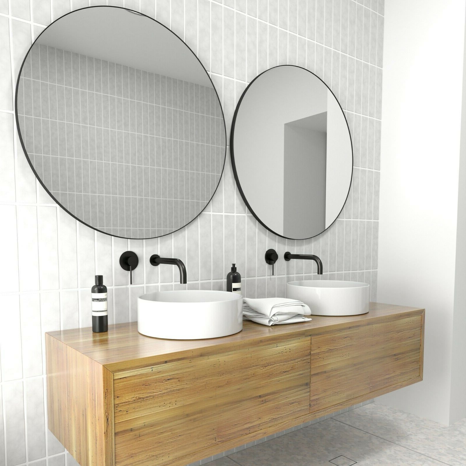 600mm 800mm 900mm Round Matte Black Metal Framed Wall Mirror (View 9 of 15)