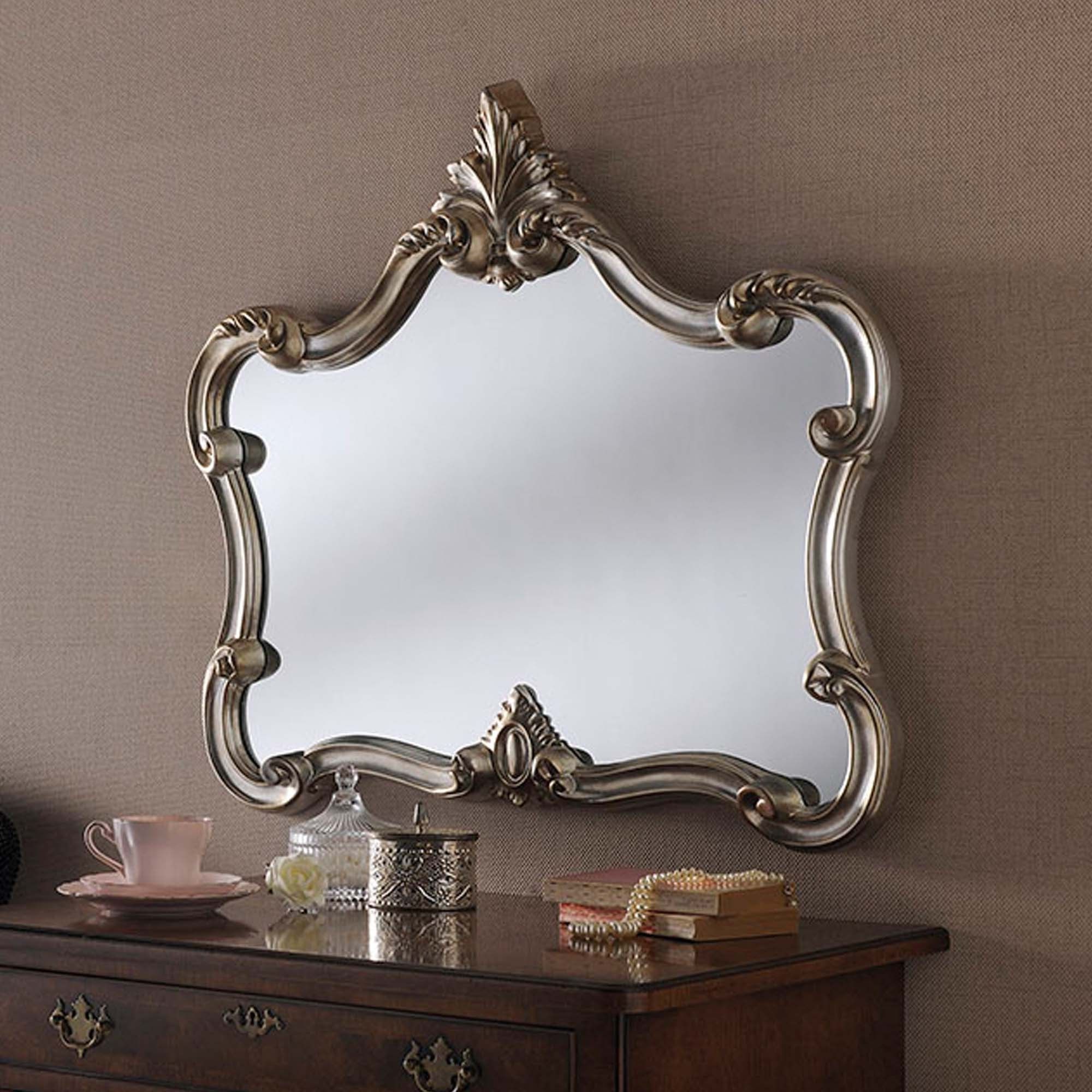 Antique French Style Silver Ornate Wall Mirror (View 8 of 15)