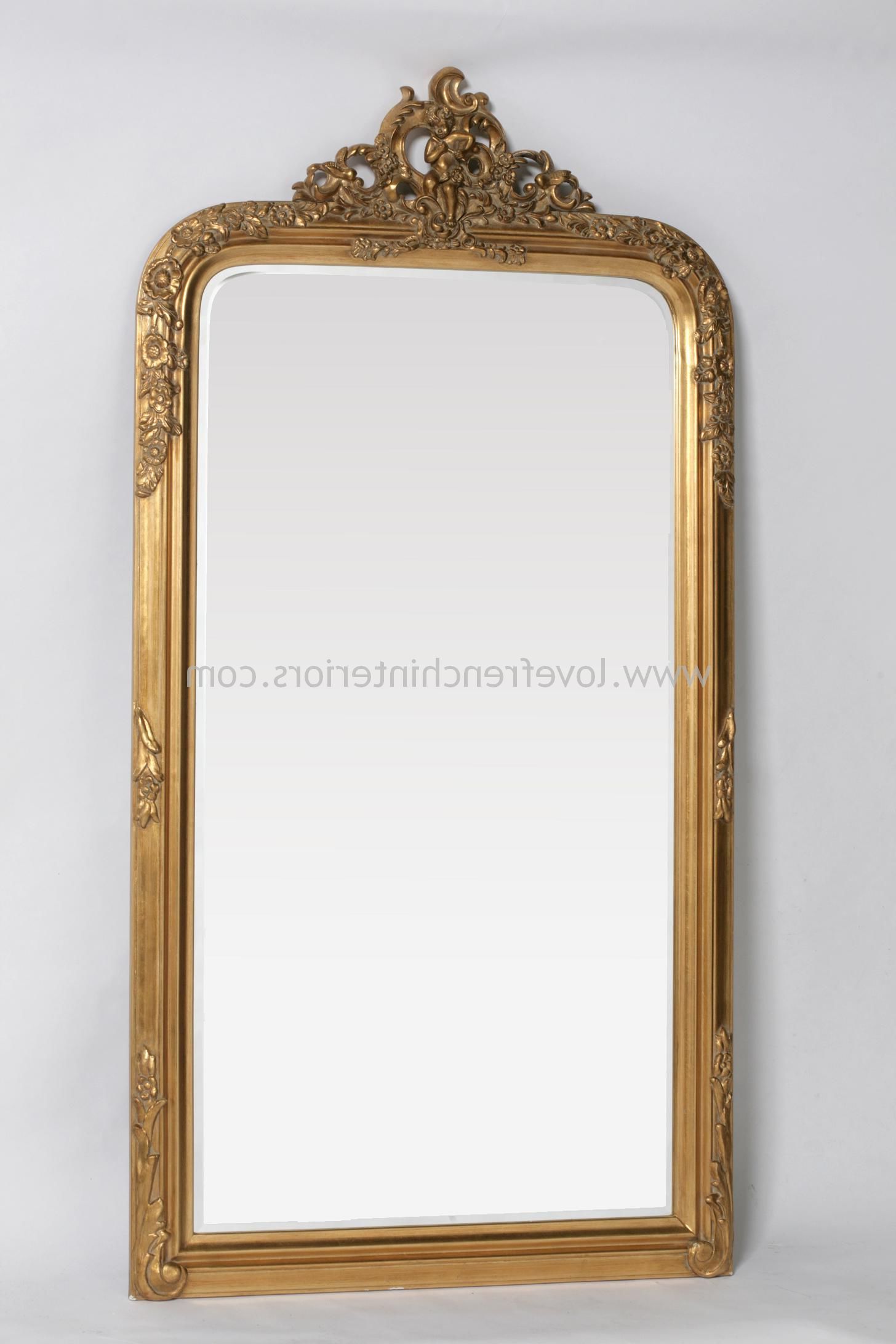 Antique Gold Floor Standing Mirror With Crest In Trendy Antiqued Bronze Floor Mirrors (View 5 of 15)