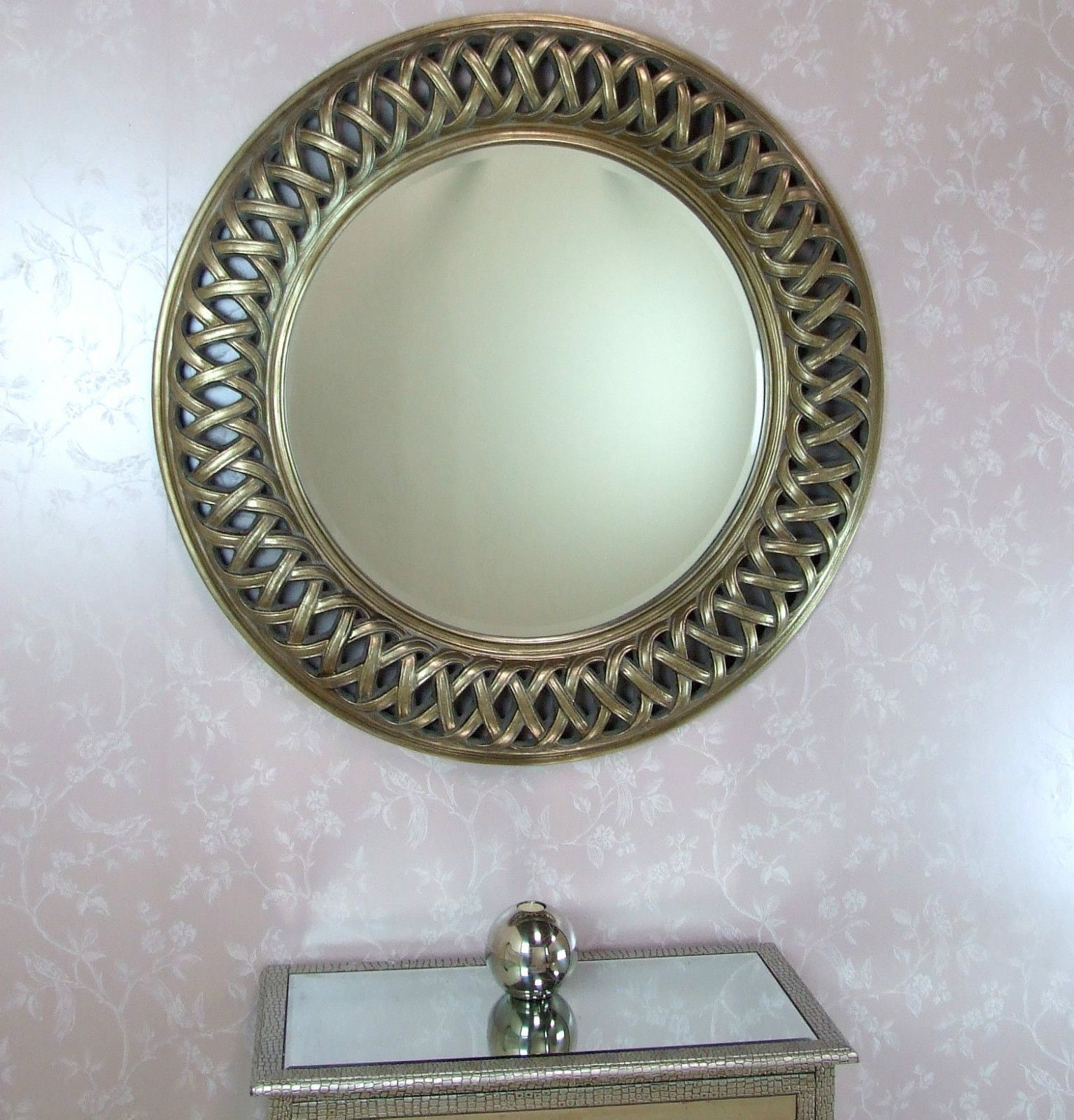 Antique Silver Round Wall Mirrors Regarding Most Recent Venice Very Large Round Wall Mirror Champagne Silver Frame Art Deco (View 14 of 15)