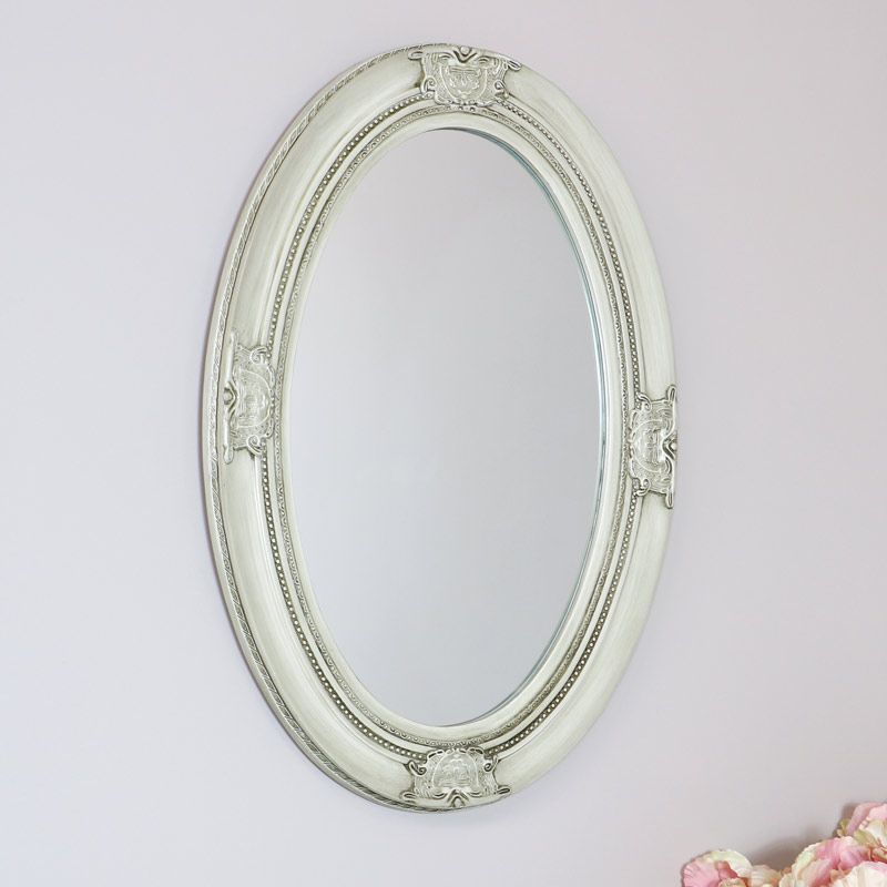 Antique White Ornate Oval Wall Mirror 50cm X 70cm Inside Most Up To Date Oval Wide Lip Wall Mirrors (View 8 of 15)