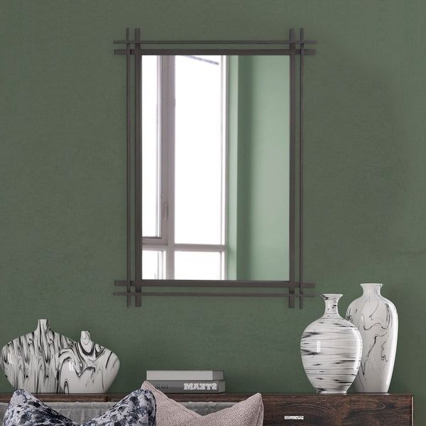 Best And Newest Rectangular Chevron Edge Wall Mirrors Inside Clarke Rectangular Iron Frame Wall Mirror – On Sale – Overstock –  (View 12 of 15)